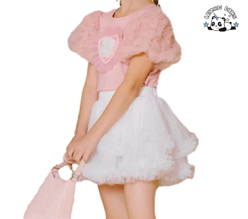 LEZONKIDS - Summer Baby Girls Clothing Set Short Sleeve T-shirt Puffy Tutu 2pcs Skirt Set for 2-14 Years Girls